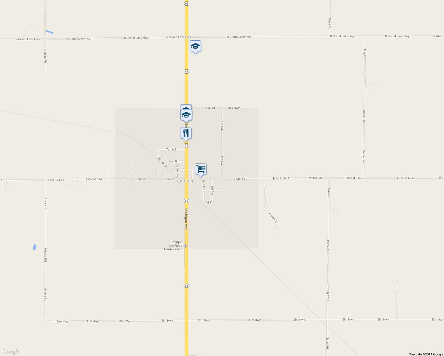 map of restaurants, bars, coffee shops, grocery stores, and more near 10760 4th Ave in Posen