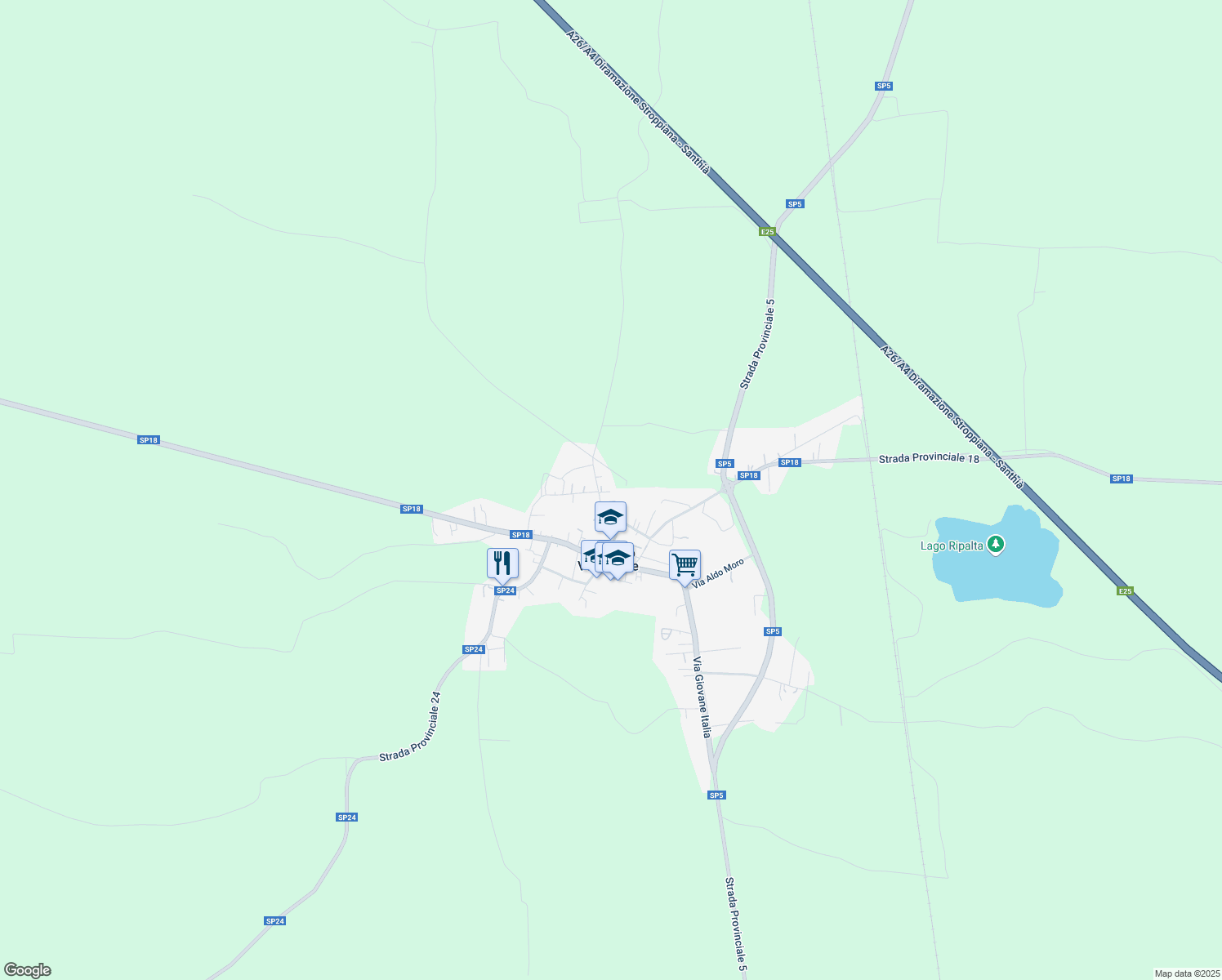 map of restaurants, bars, coffee shops, grocery stores, and more near 47 Via Gerardo Salis in Asigliano Vercellese