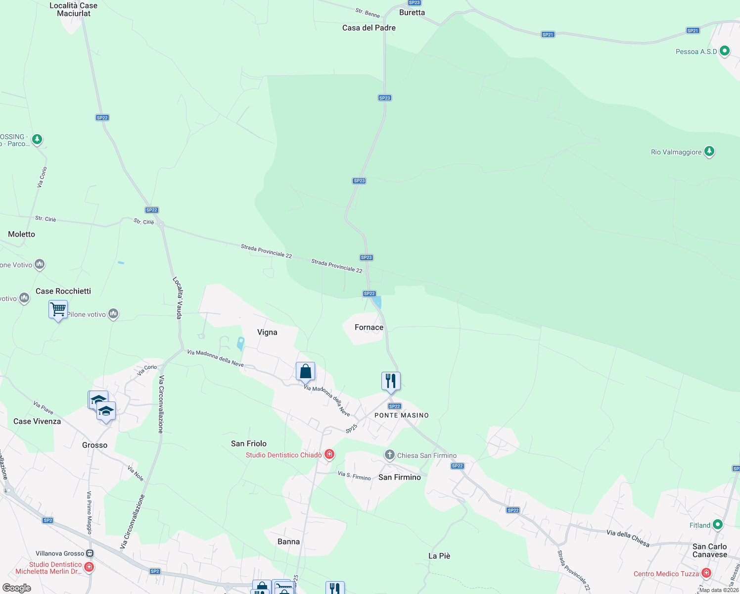map of restaurants, bars, coffee shops, grocery stores, and more near 19 Via Corio in Città Metropolitana di Torino