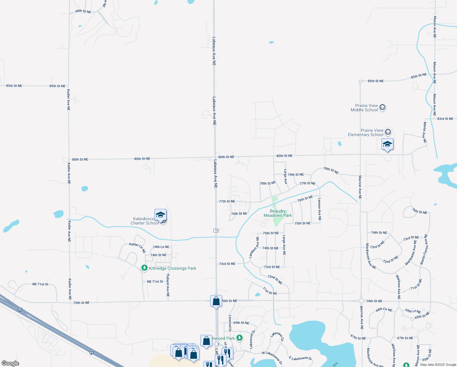 map of restaurants, bars, coffee shops, grocery stores, and more near 7813 Lachman Ave NE in Otsego