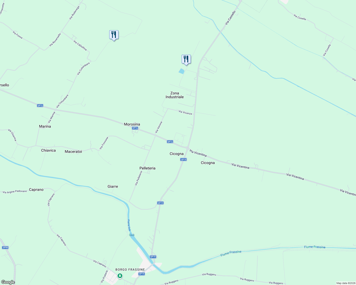 map of restaurants, bars, coffee shops, grocery stores, and more near 7A Via Don Enea Melotti in Cicogna