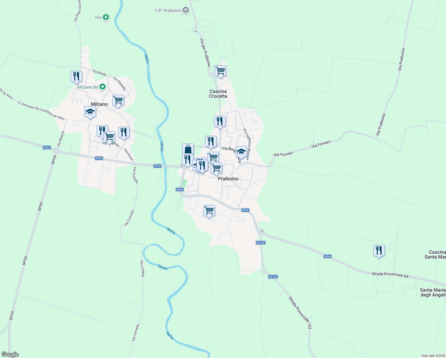 map of restaurants, bars, coffee shops, grocery stores, and more near 1 Via Giacomo Matteotti in Pralboino
