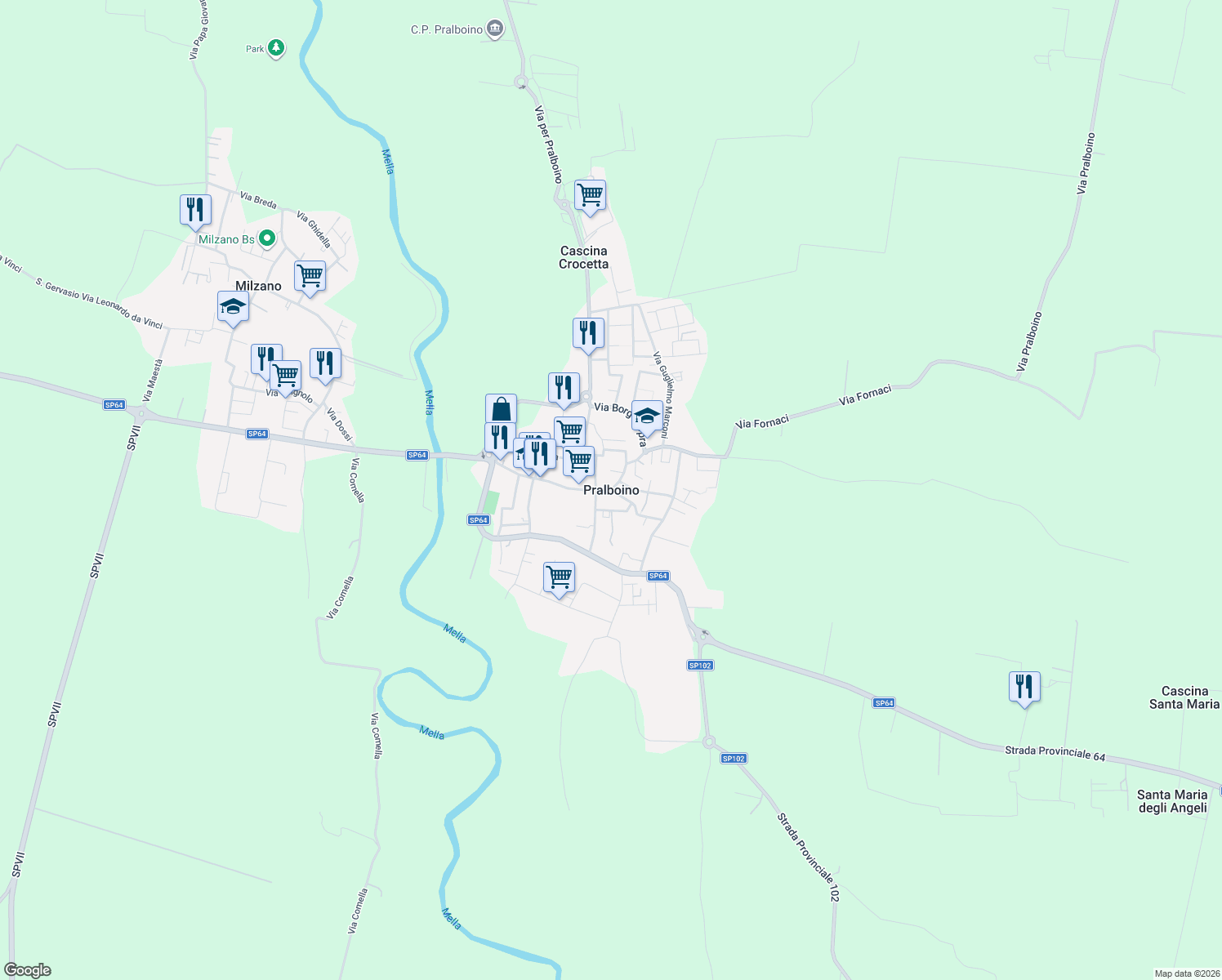 map of restaurants, bars, coffee shops, grocery stores, and more near 1 Via Giacomo Matteotti in Pralboino