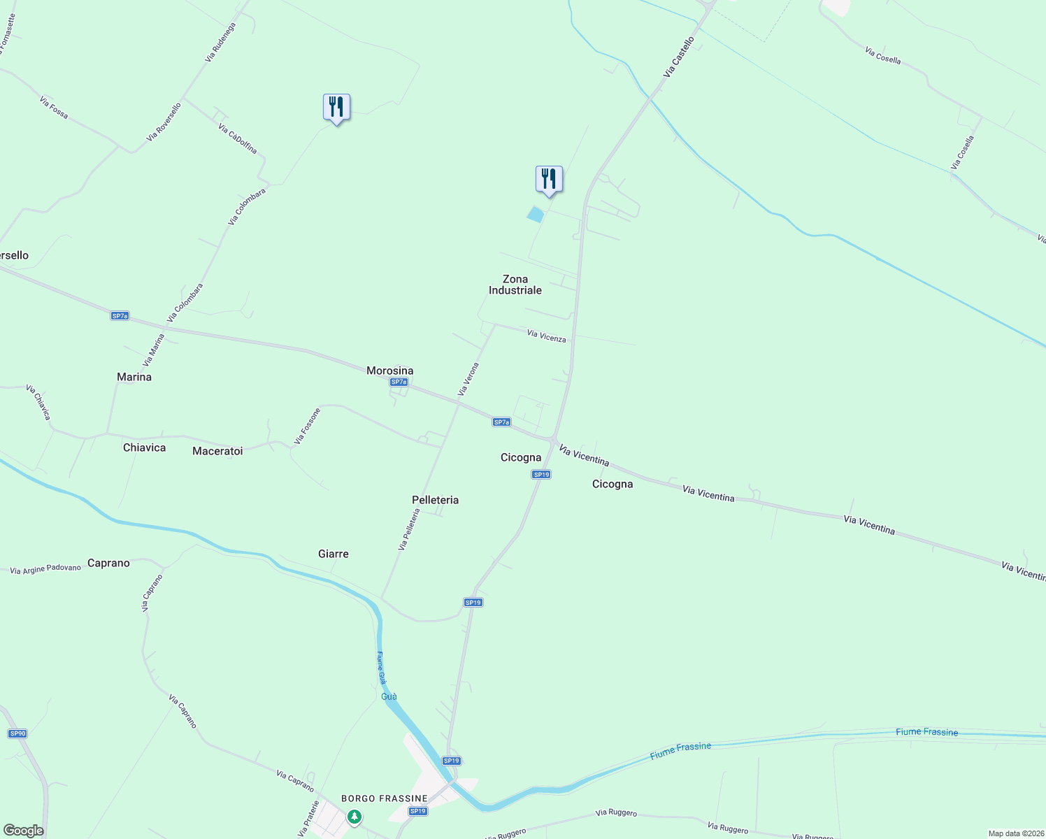 map of restaurants, bars, coffee shops, grocery stores, and more near 7A Via Don Enea Melotti in Cicogna