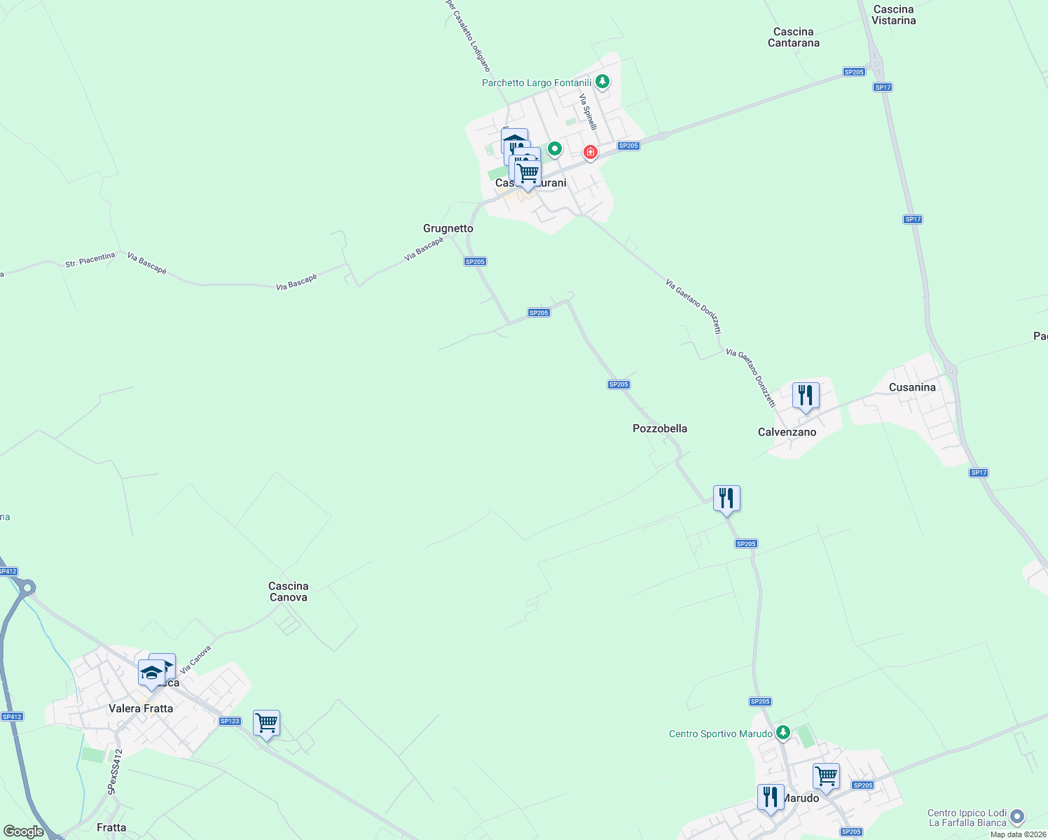 map of restaurants, bars, coffee shops, grocery stores, and more near in Province of Lodi