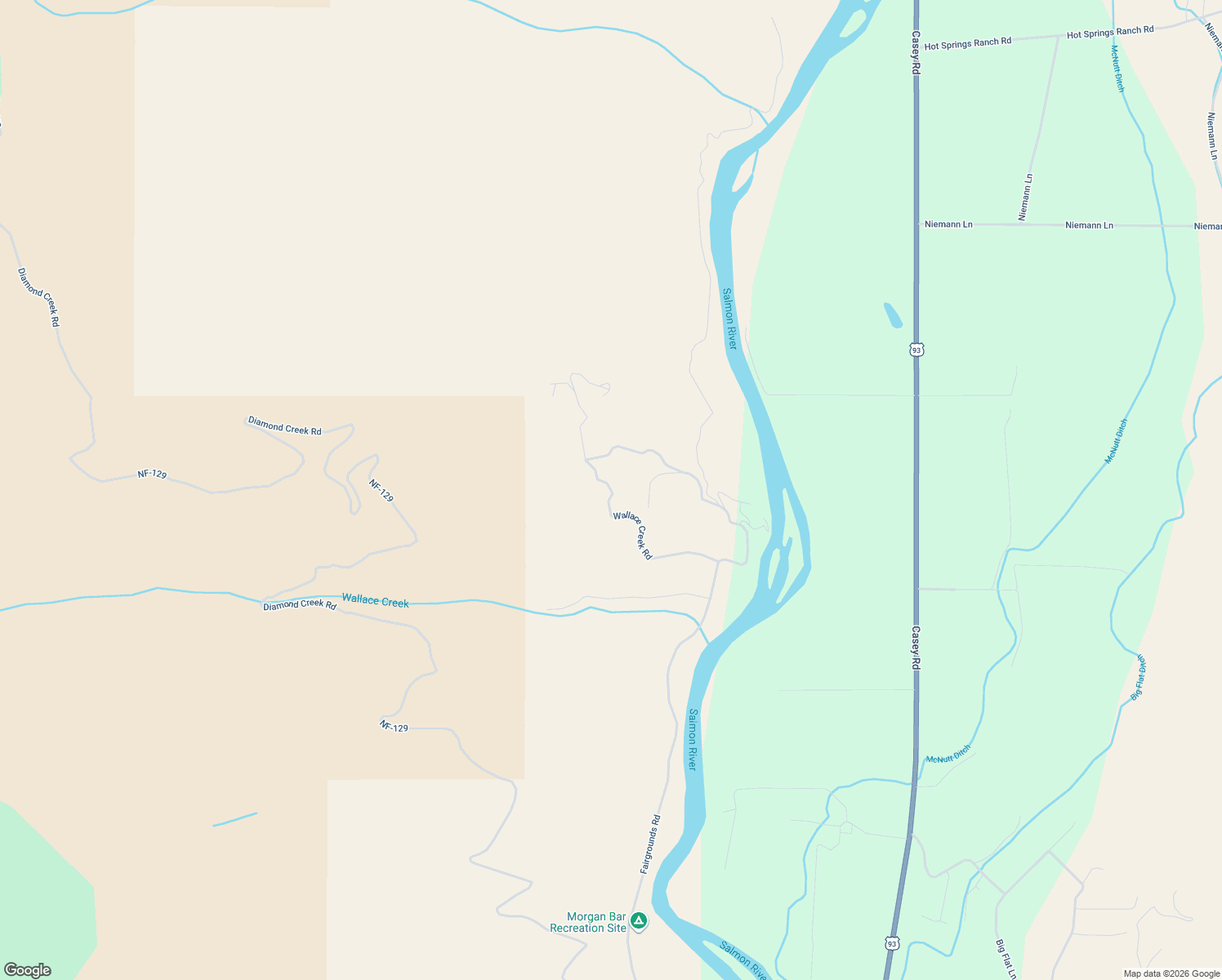 map of restaurants, bars, coffee shops, grocery stores, and more near Wallace Creek Road in Salmon