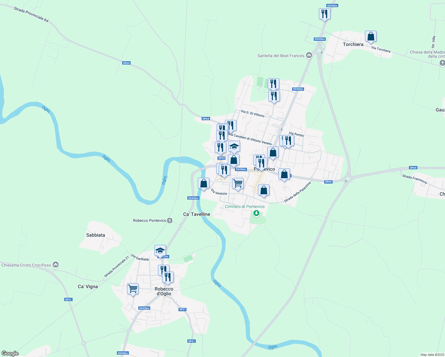 map of restaurants, bars, coffee shops, grocery stores, and more near 17 Via Abate Eloni in Pontevico