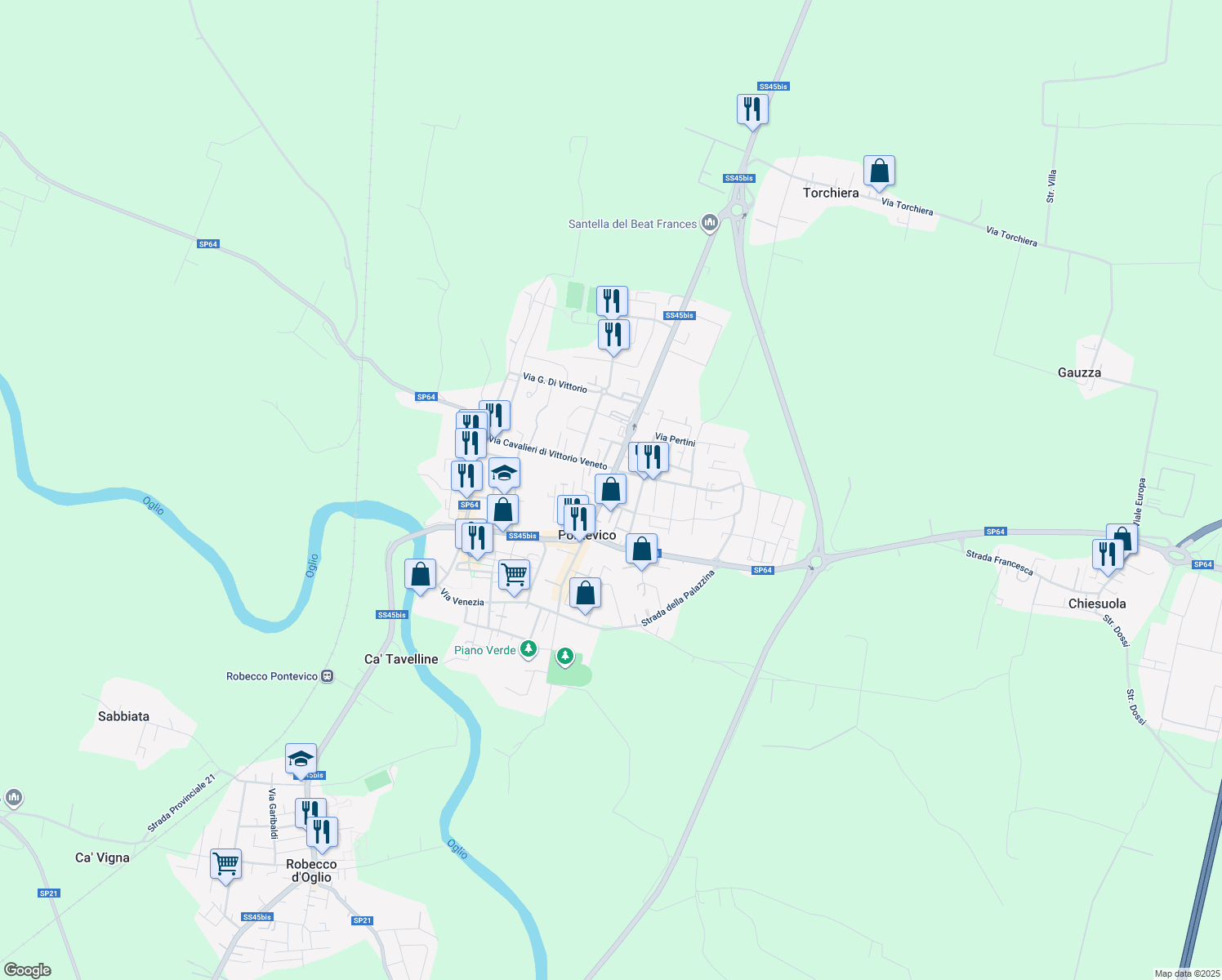map of restaurants, bars, coffee shops, grocery stores, and more near 8 Via Brescia in Pontevico