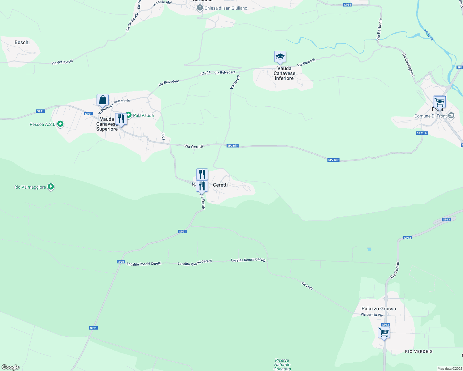 map of restaurants, bars, coffee shops, grocery stores, and more near 25 Via Chiesa S.Domenico in Ceretti
