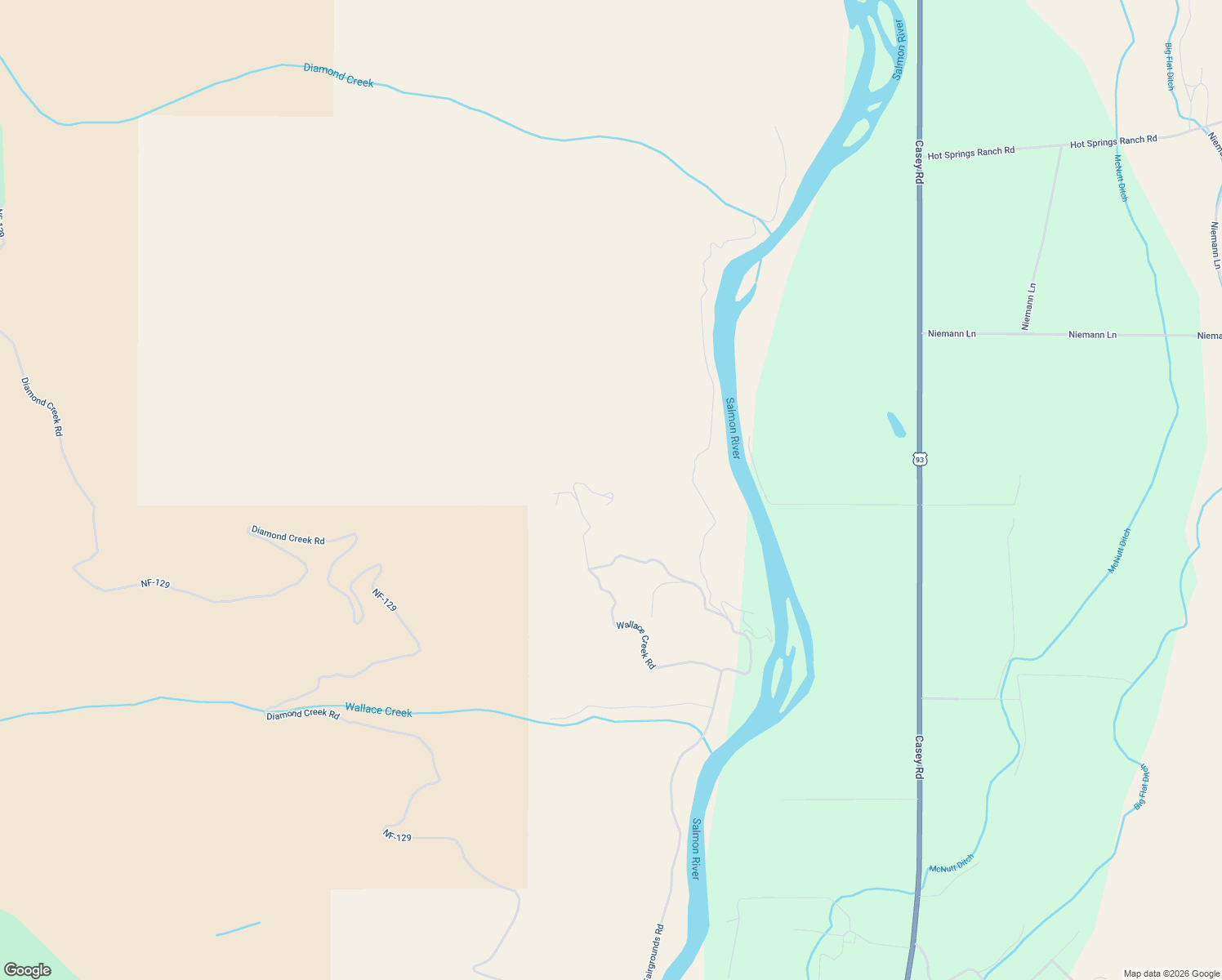 map of restaurants, bars, coffee shops, grocery stores, and more near Wallace Creek Road in Salmon