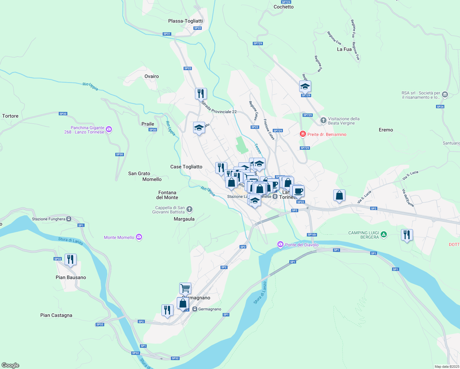 map of restaurants, bars, coffee shops, grocery stores, and more near 31 Via Armando Diaz in Lanzo Torinese