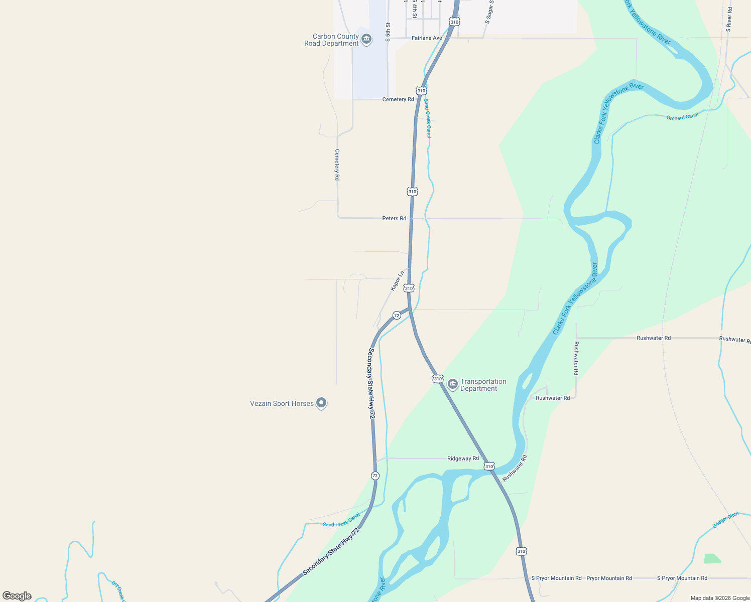 map of restaurants, bars, coffee shops, grocery stores, and more near 2131 Montana 72 in Bridger