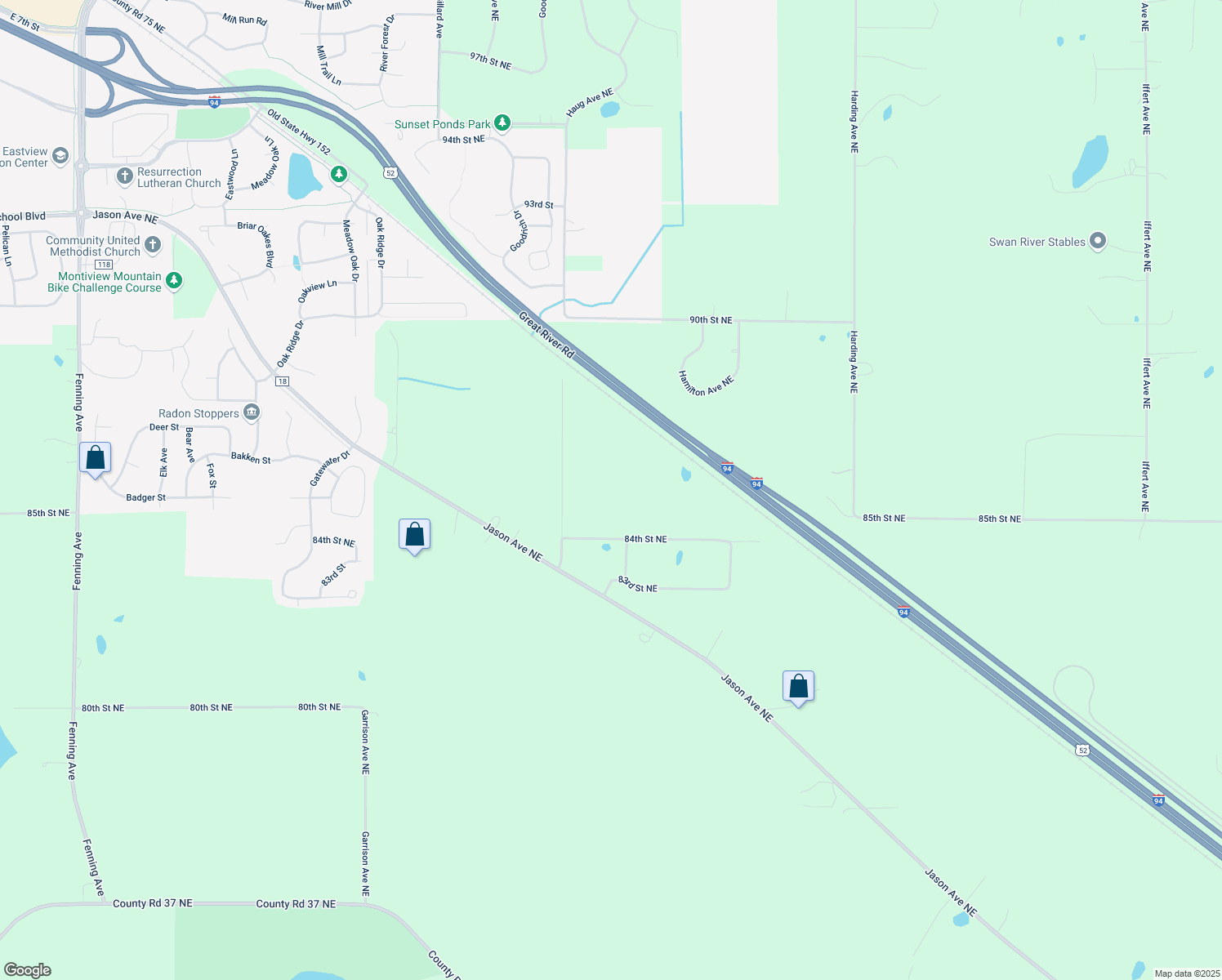 map of restaurants, bars, coffee shops, grocery stores, and more near 8580 Haug Avenue Northeast in Monticello