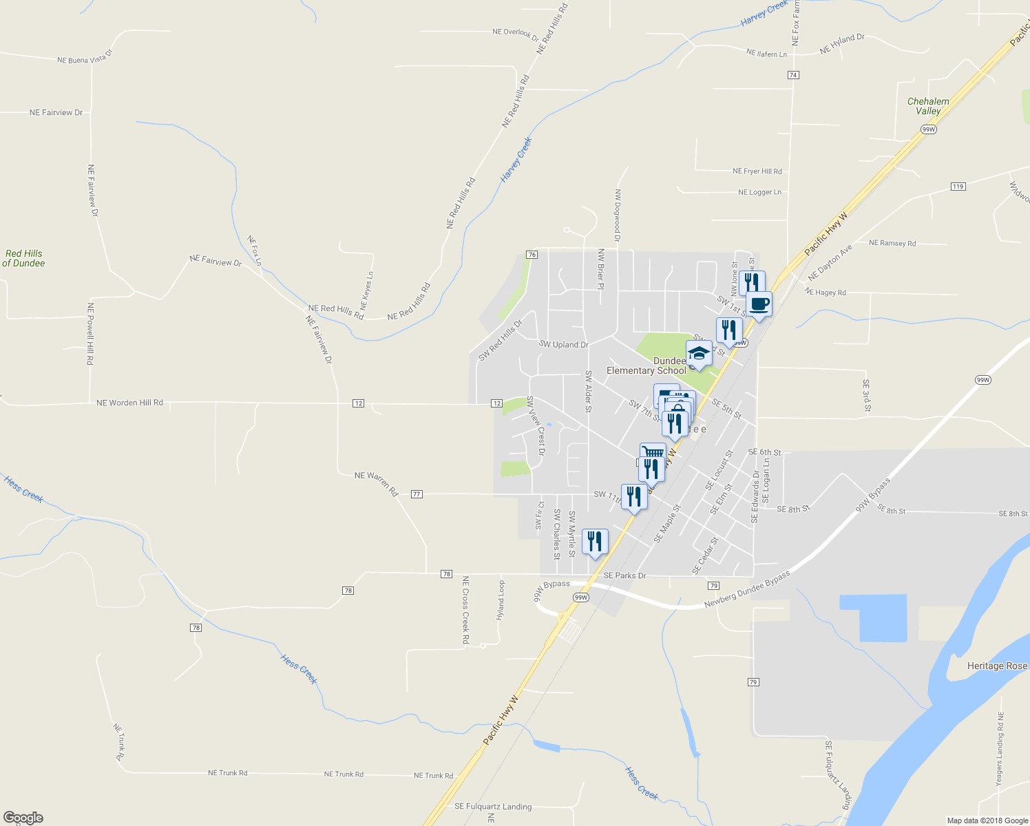 map of restaurants, bars, coffee shops, grocery stores, and more near 1038 Southwest Arrowhead Place in Dundee