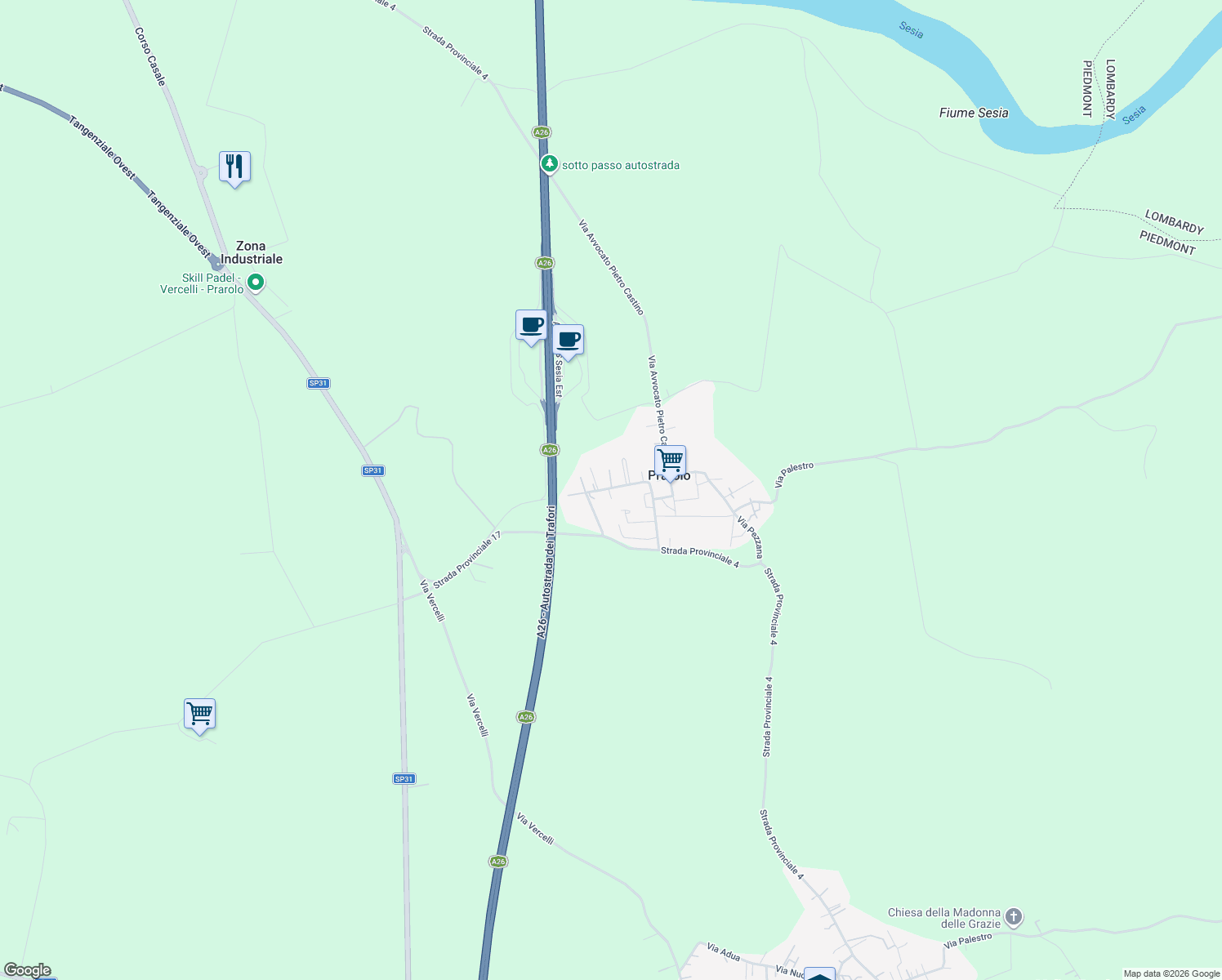 map of restaurants, bars, coffee shops, grocery stores, and more near in Province of Vercelli