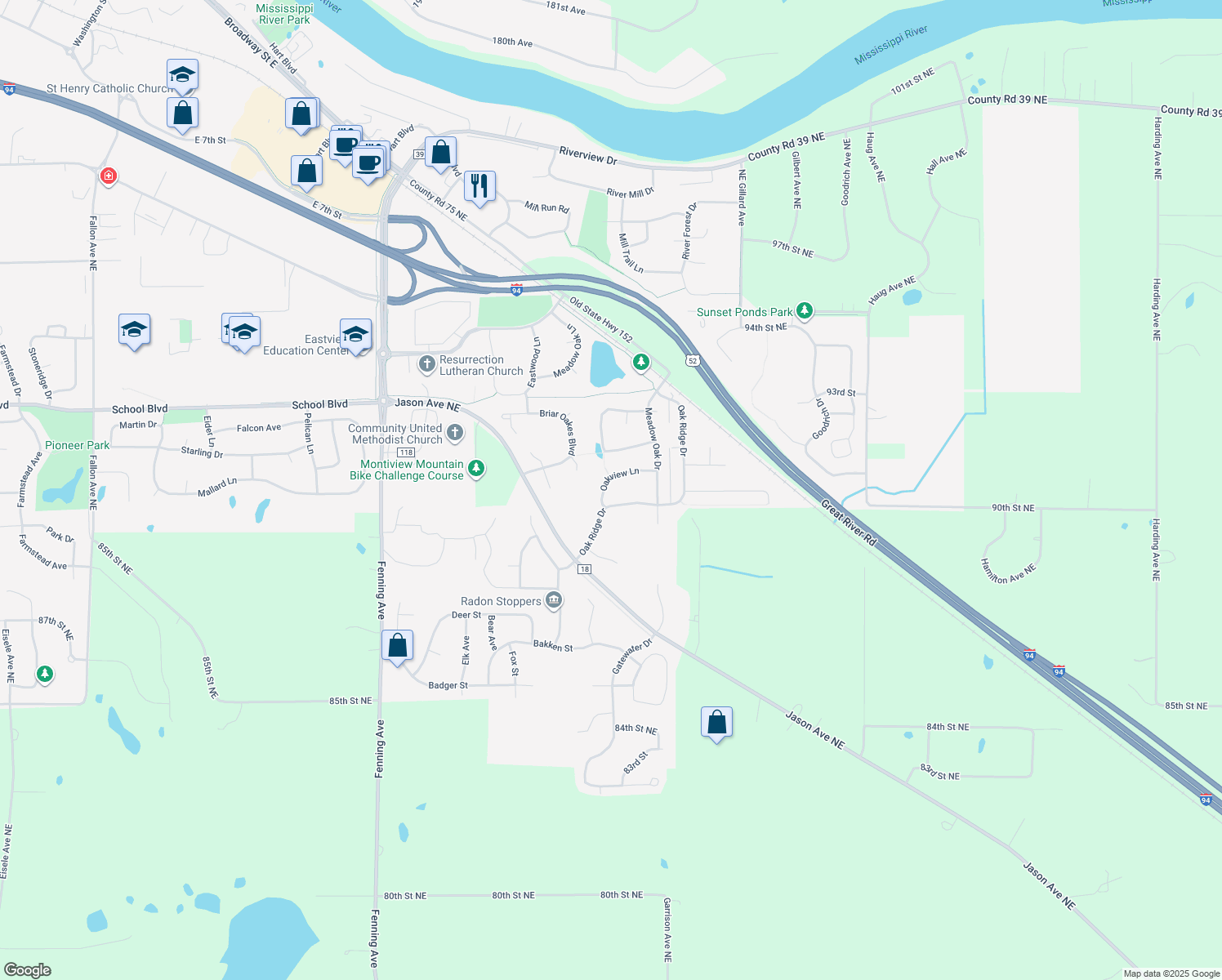 map of restaurants, bars, coffee shops, grocery stores, and more near 2672 Oakview Lane in Monticello
