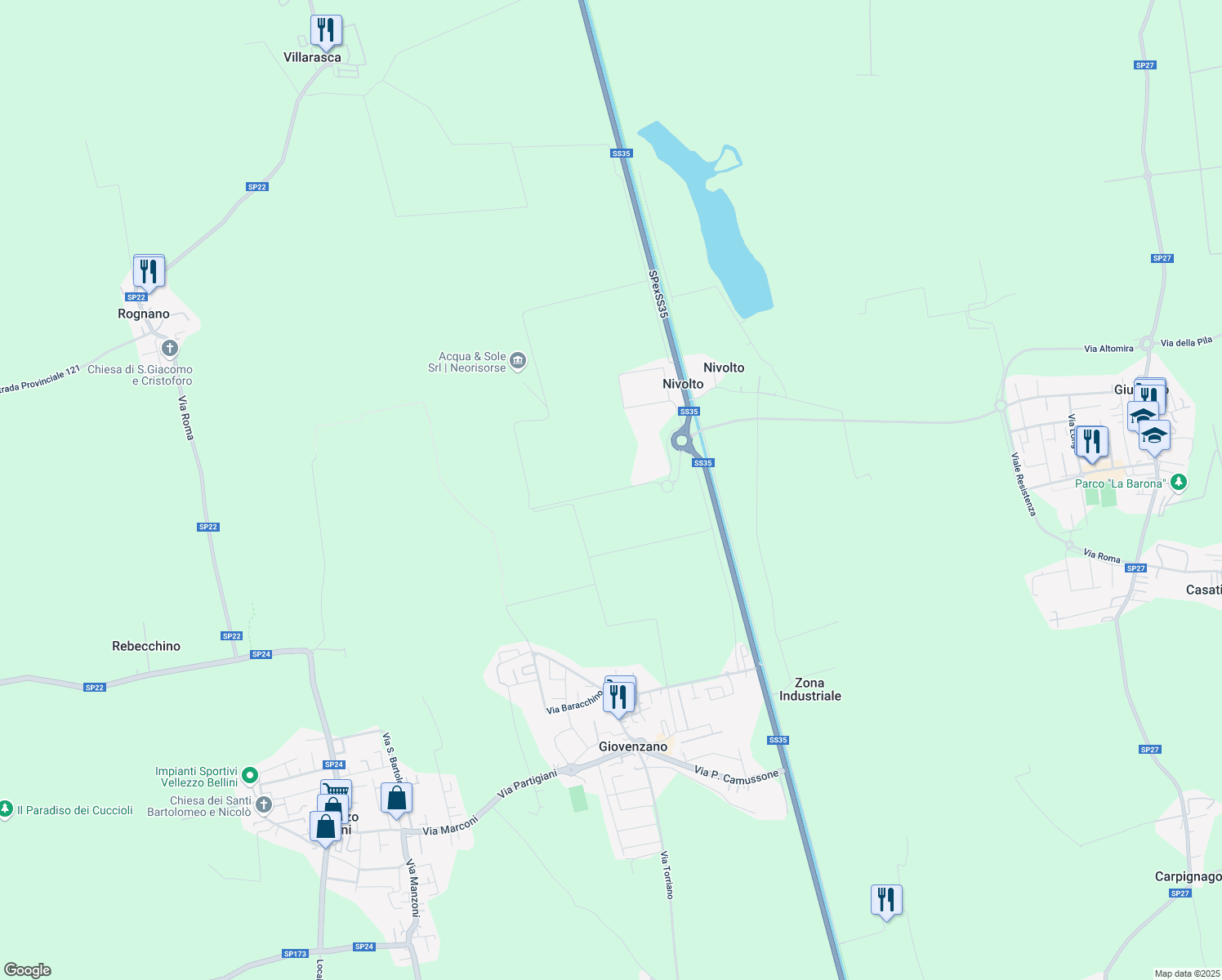 map of restaurants, bars, coffee shops, grocery stores, and more near 10 Via Giulio Natta in Provincia di Pavia