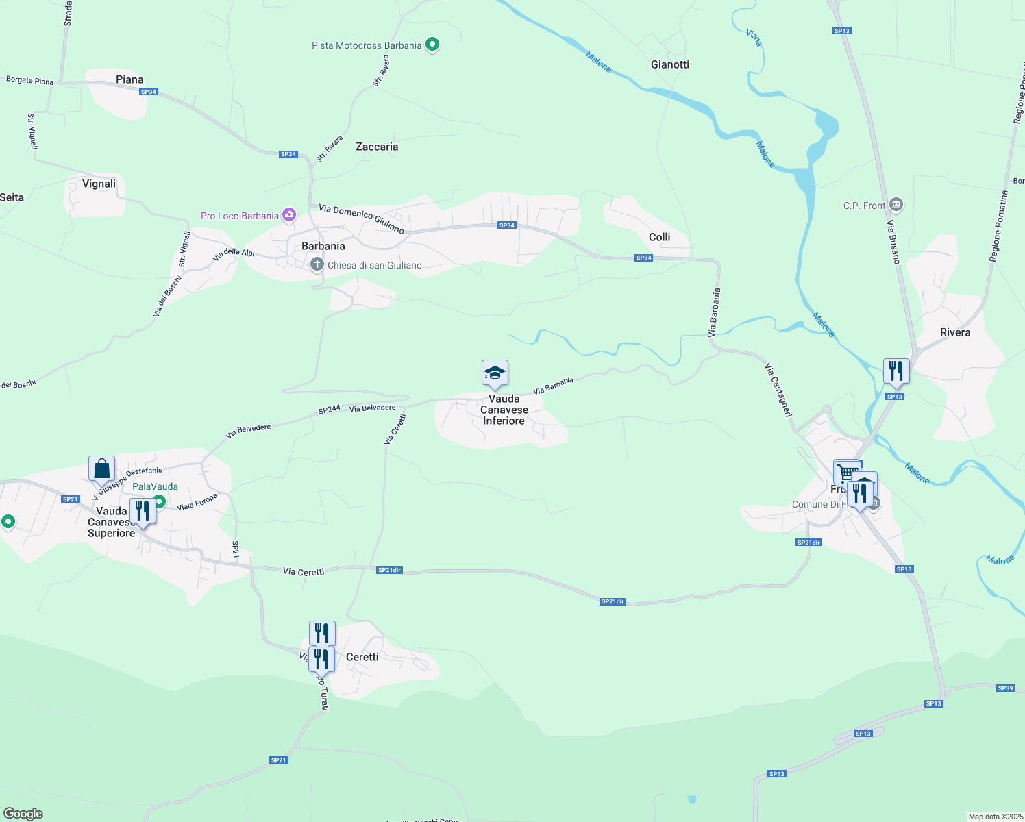 map of restaurants, bars, coffee shops, grocery stores, and more near 26 Via delle Vigne in Vauda Canavese Inferiore