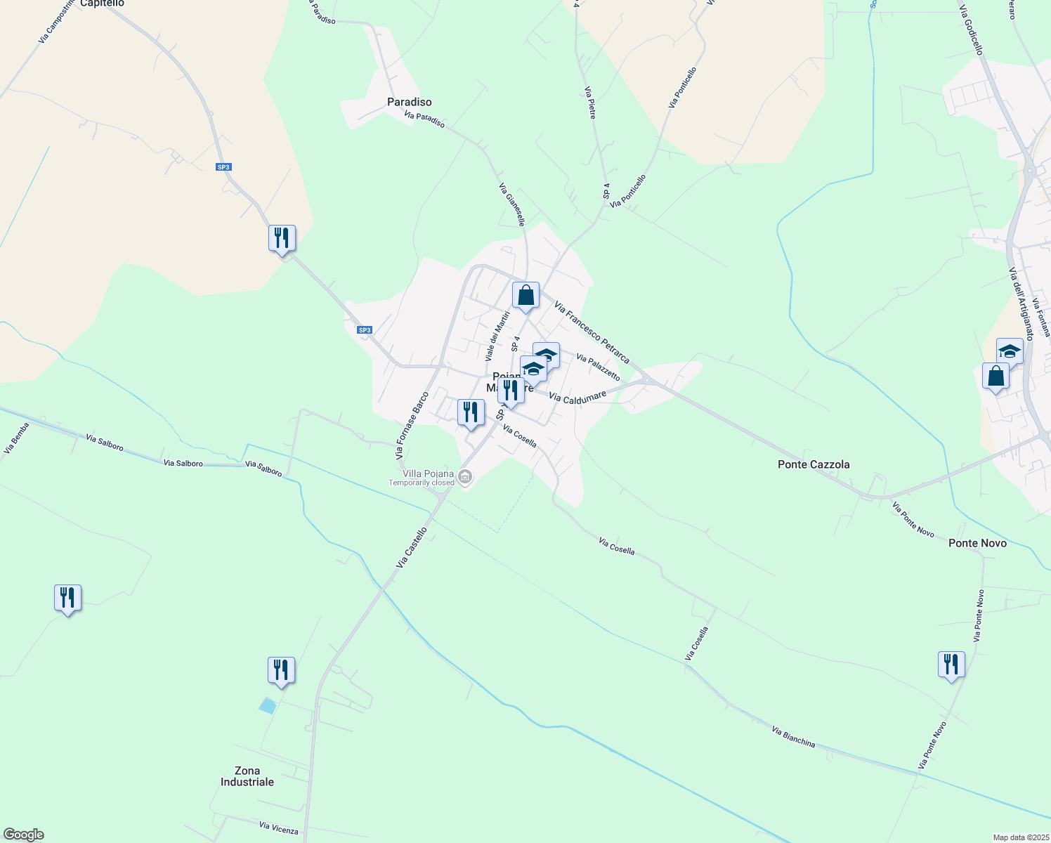 map of restaurants, bars, coffee shops, grocery stores, and more near 10 Via Ragazzi Del '99 in Pojana Maggiore