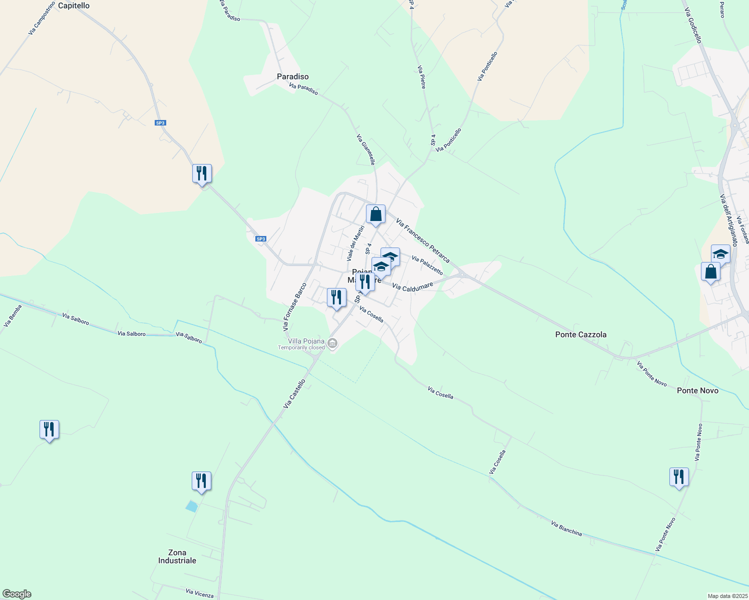 map of restaurants, bars, coffee shops, grocery stores, and more near 10 Via Ragazzi Del '99 in Pojana Maggiore