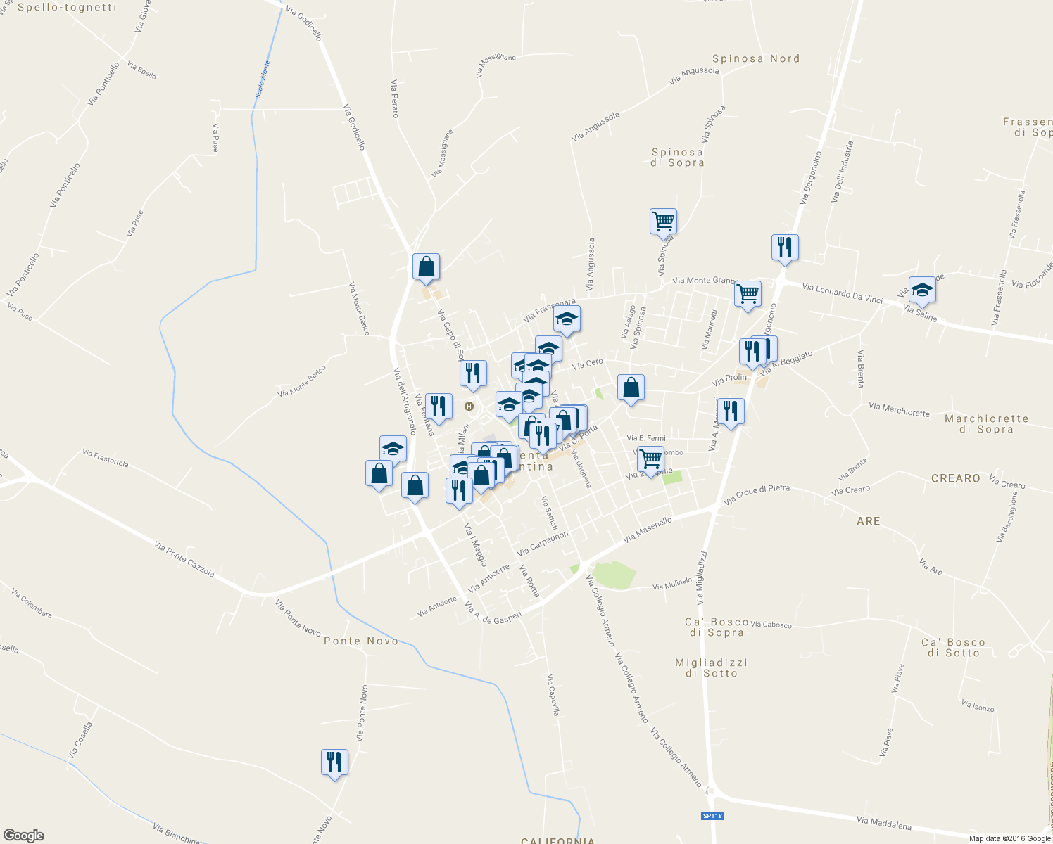 map of restaurants, bars, coffee shops, grocery stores, and more near 6 Via Guglielmo Marconi in Noventa Vicentina