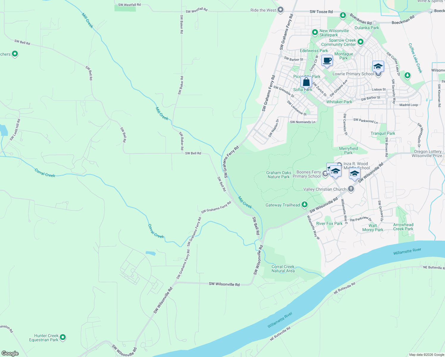 map of restaurants, bars, coffee shops, grocery stores, and more near 12929 Southwest Bell Road in Sherwood