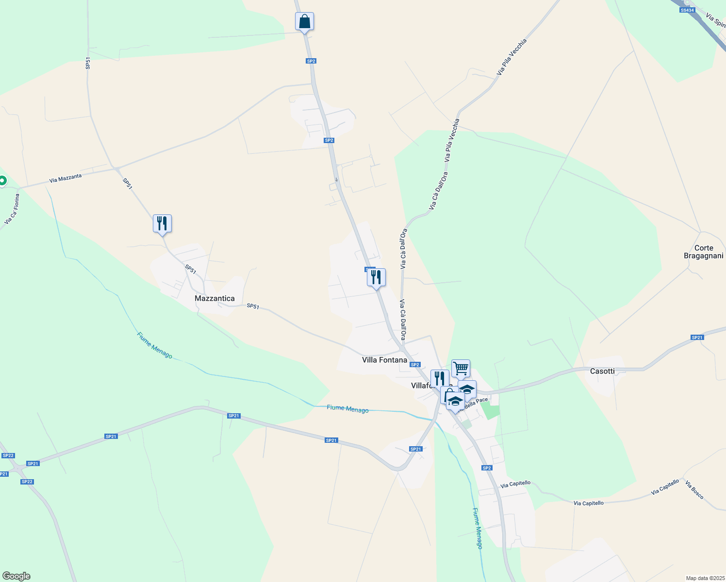 map of restaurants, bars, coffee shops, grocery stores, and more near 8 Via le Cassere in Villa Fontana