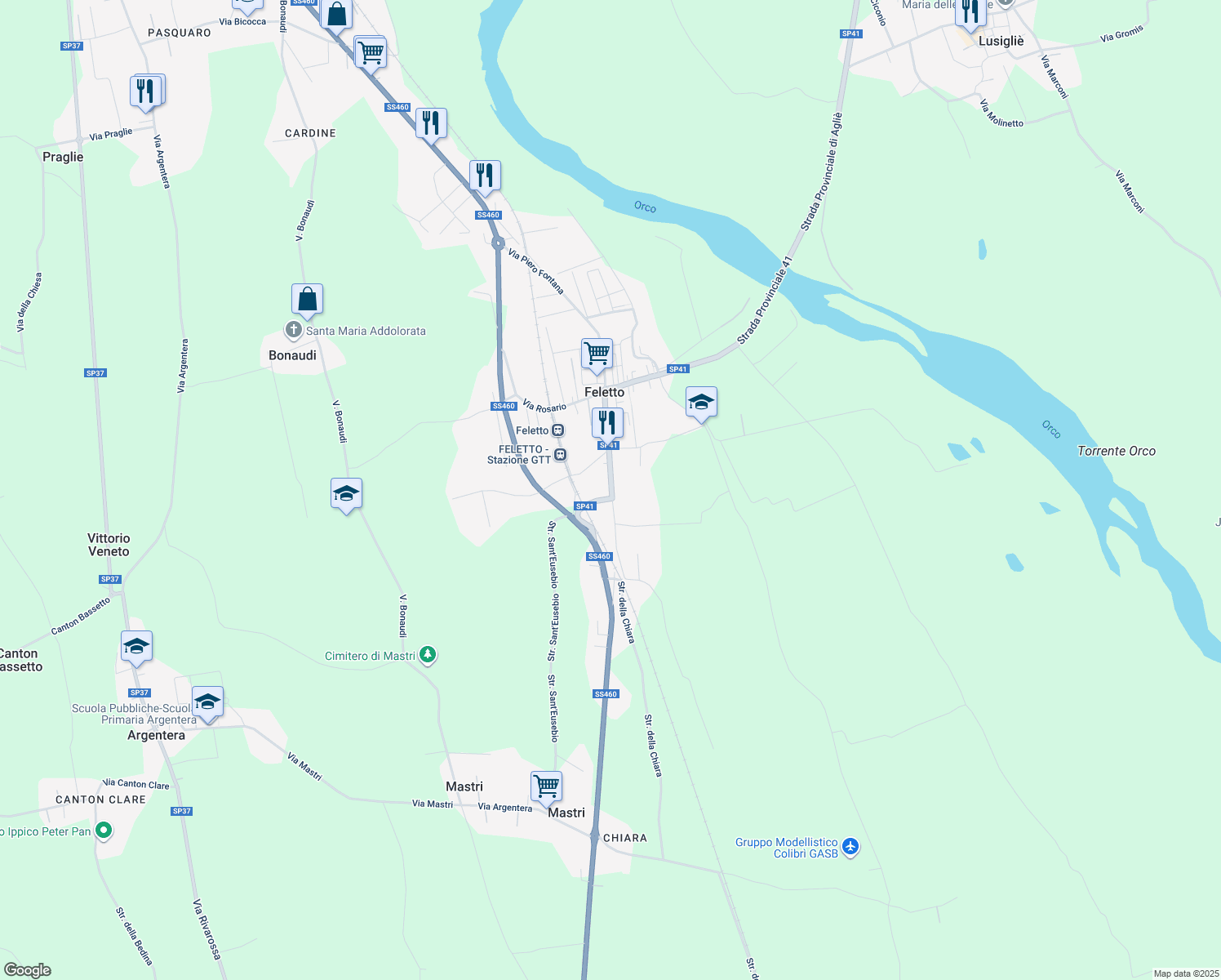 map of restaurants, bars, coffee shops, grocery stores, and more near 1 Frazione San Francesco Benne in Città Metropolitana di Torino