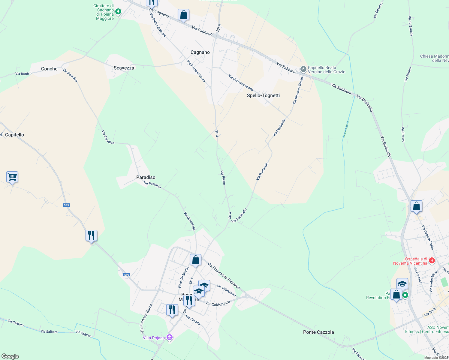 map of restaurants, bars, coffee shops, grocery stores, and more near 6 Via Pietre in Pojana Maggiore