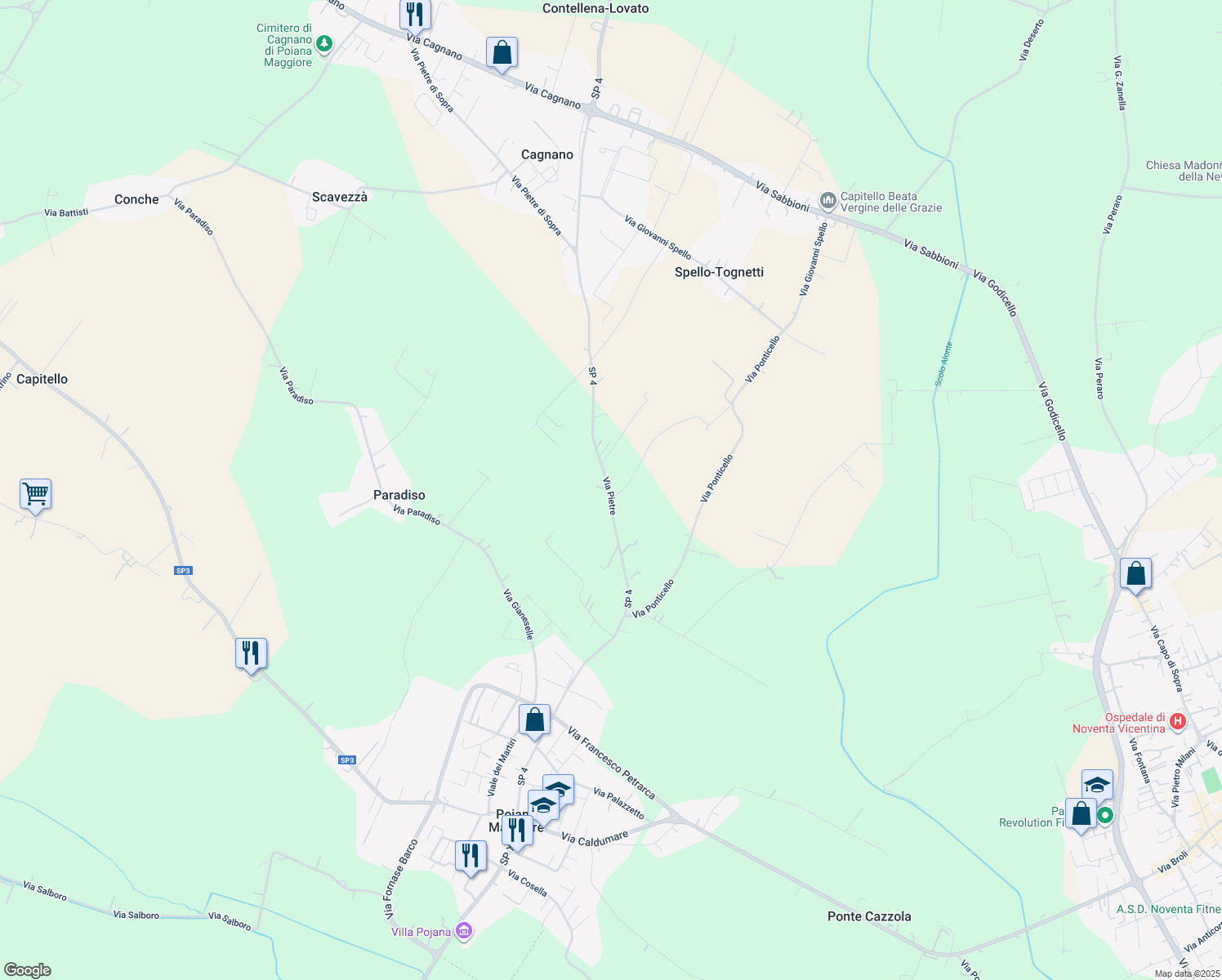 map of restaurants, bars, coffee shops, grocery stores, and more near 6 Via Pietre in Pojana Maggiore