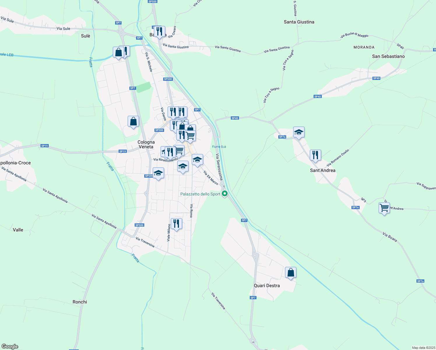 map of restaurants, bars, coffee shops, grocery stores, and more near 37 Via Chioggiano in Cologna Veneta
