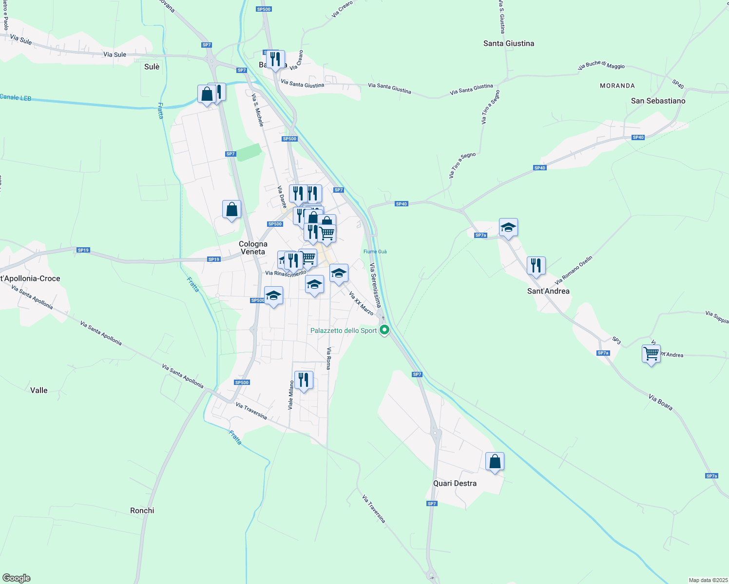 map of restaurants, bars, coffee shops, grocery stores, and more near 37 Via Chioggiano in Cologna Veneta