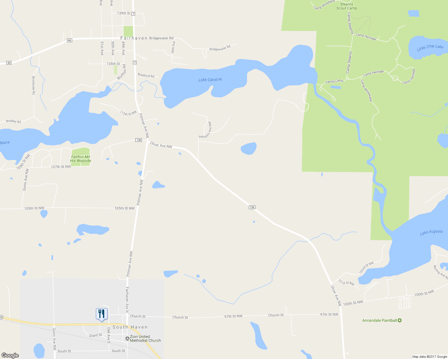 map of restaurants, bars, coffee shops, grocery stores, and more near 10660 Oliver Avenue Northwest in South Haven