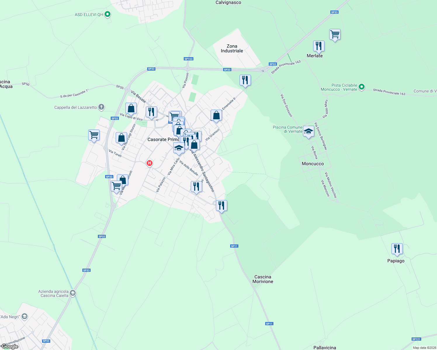 map of restaurants, bars, coffee shops, grocery stores, and more near 3 Via G. di Bella in Provincia di Pavia