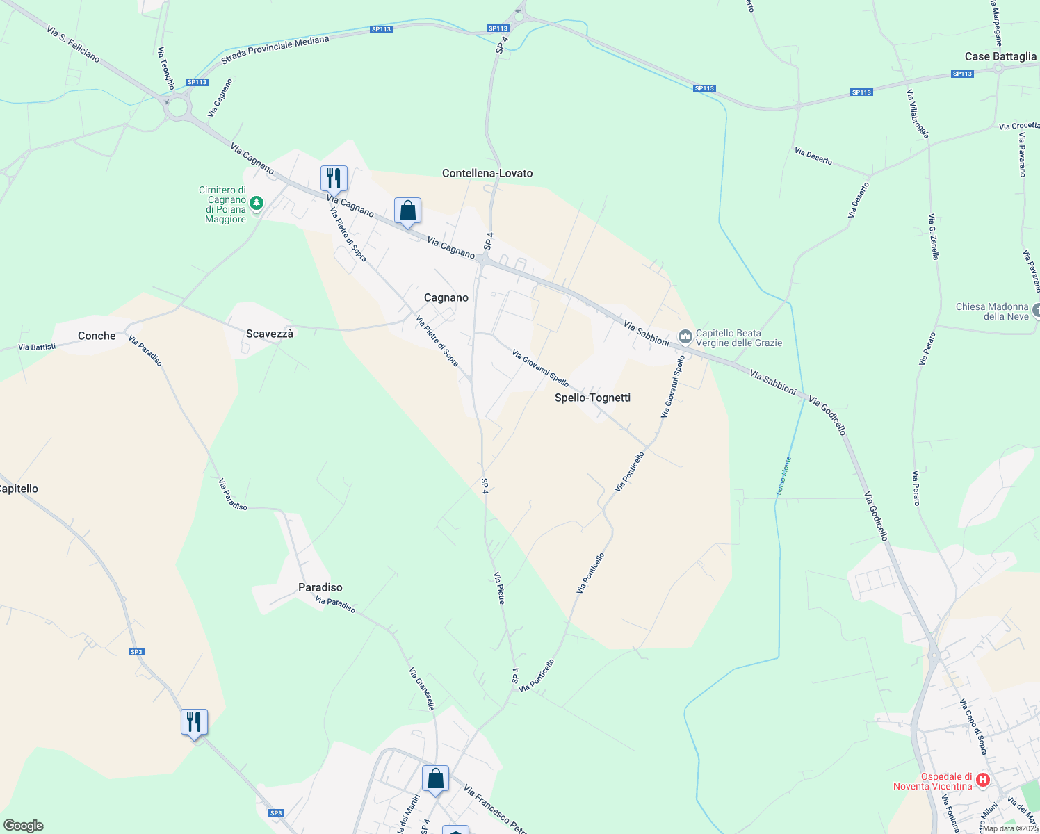 map of restaurants, bars, coffee shops, grocery stores, and more near 21 Via I Maggio in Cagnano