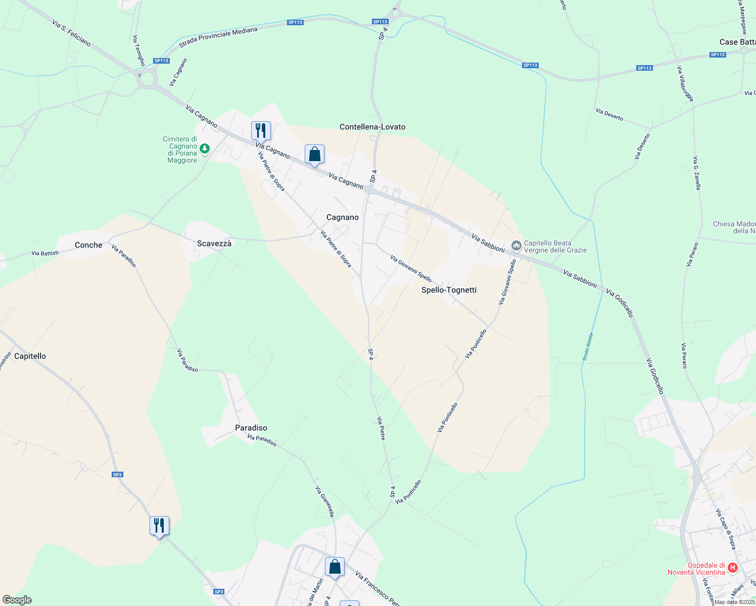map of restaurants, bars, coffee shops, grocery stores, and more near 21 Via I Maggio in Cagnano