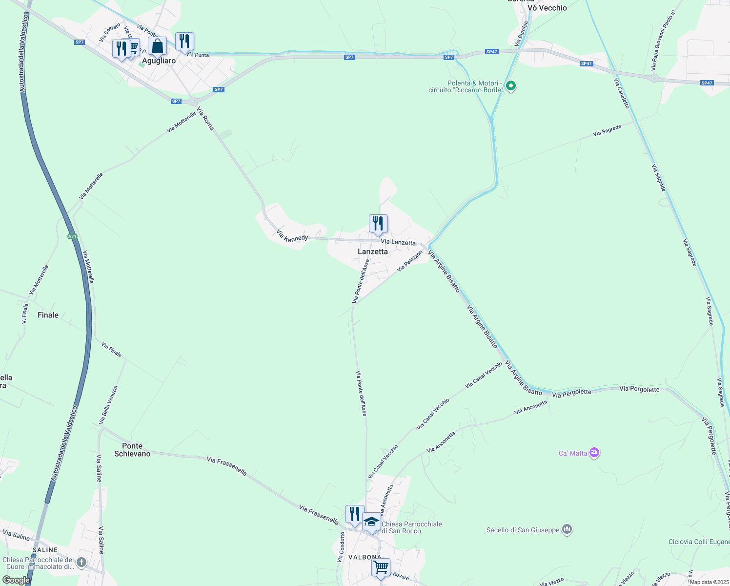 map of restaurants, bars, coffee shops, grocery stores, and more near 26 Via Palazzon in Lanzetta