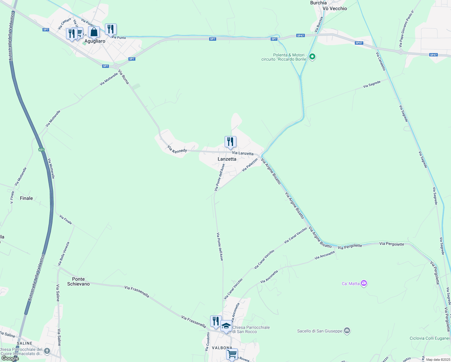 map of restaurants, bars, coffee shops, grocery stores, and more near 26 Via Palazzon in Lanzetta