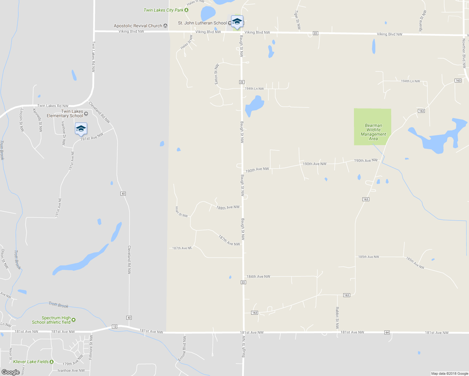 map of restaurants, bars, coffee shops, grocery stores, and more near 18880 Baugh Street Northwest in Elk River