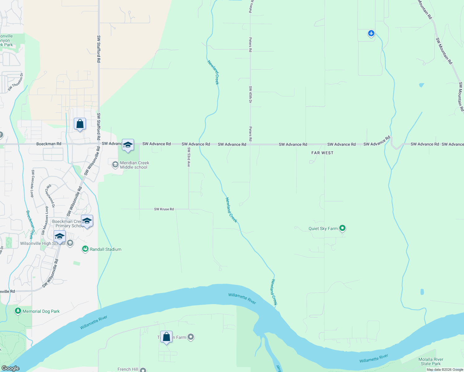 map of restaurants, bars, coffee shops, grocery stores, and more near 28521 Southwest 45th Drive in Wilsonville