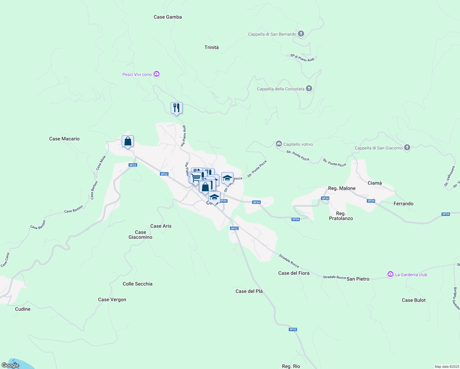 map of restaurants, bars, coffee shops, grocery stores, and more near 6 Via Tramontana in Corio