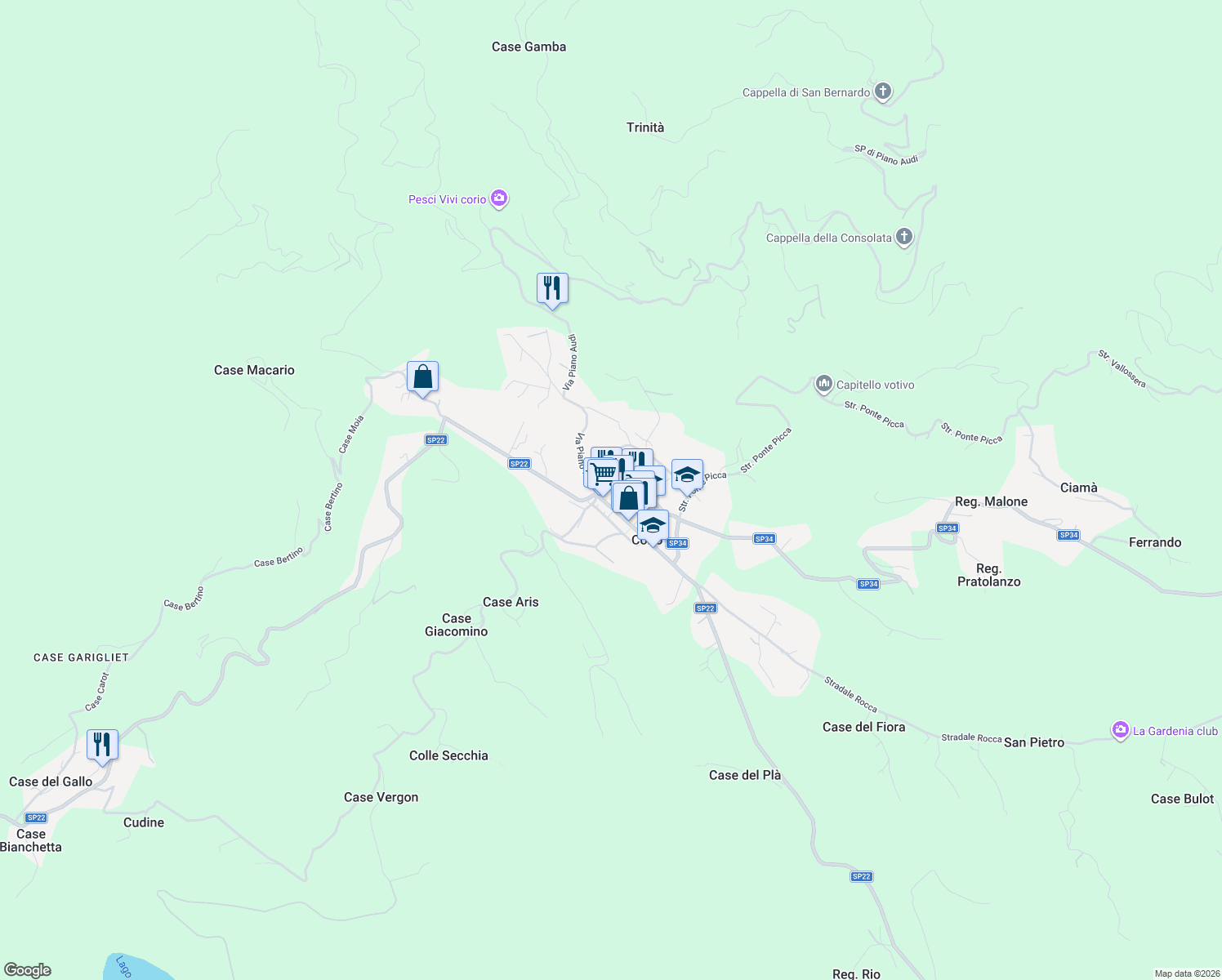 map of restaurants, bars, coffee shops, grocery stores, and more near 1 Vicolo delle Alpi in Corio