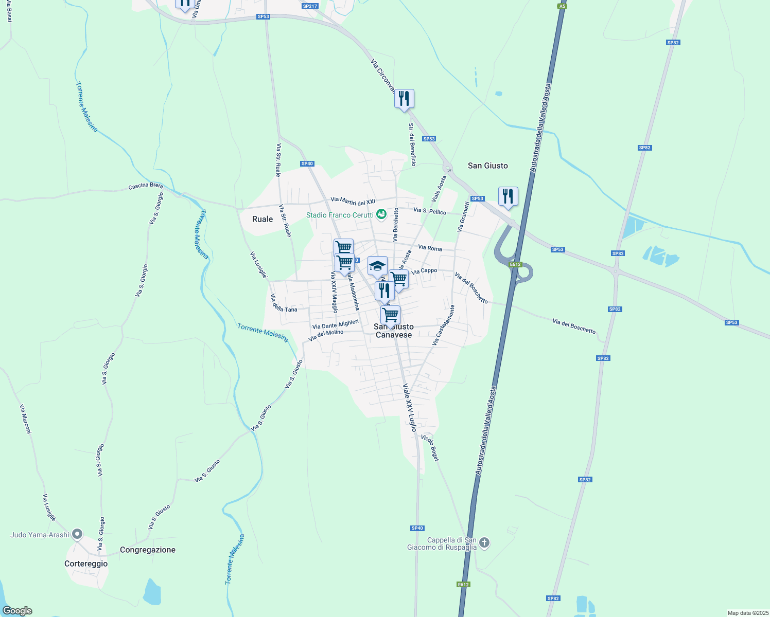 map of restaurants, bars, coffee shops, grocery stores, and more near 2 Via Don Giovanni Scapino in San Giusto Canavese