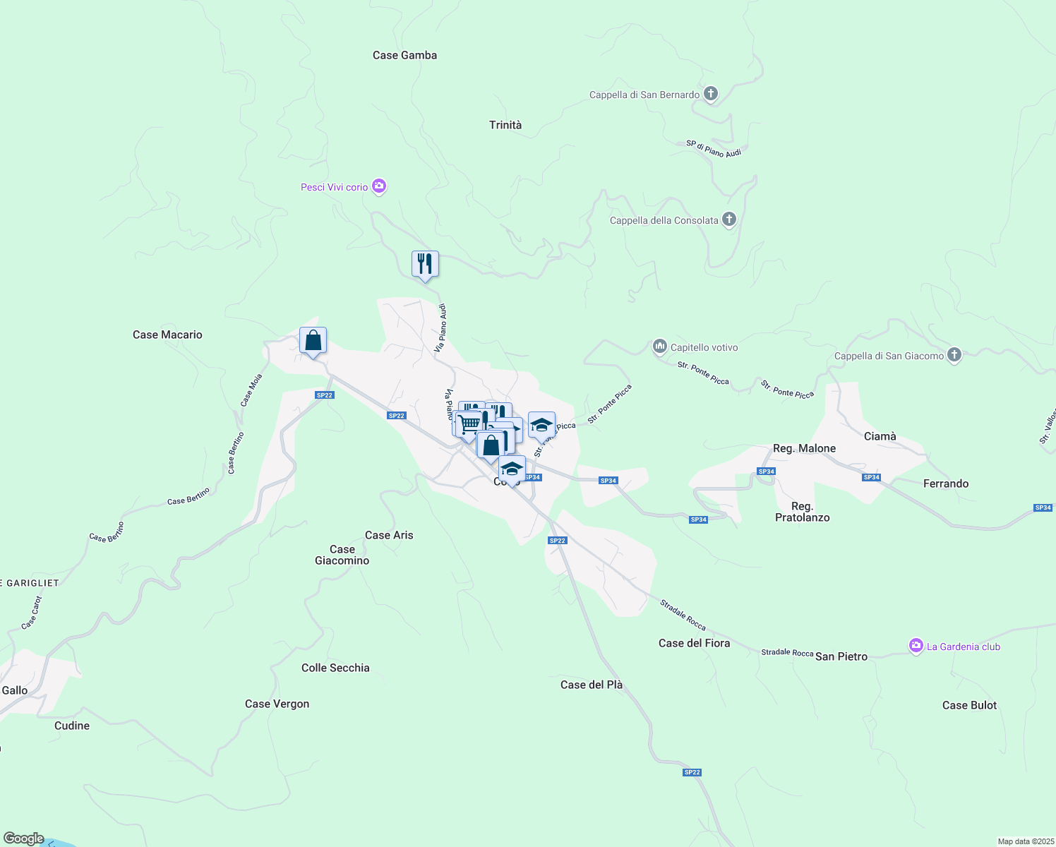map of restaurants, bars, coffee shops, grocery stores, and more near 6 Via Tramontana in Corio