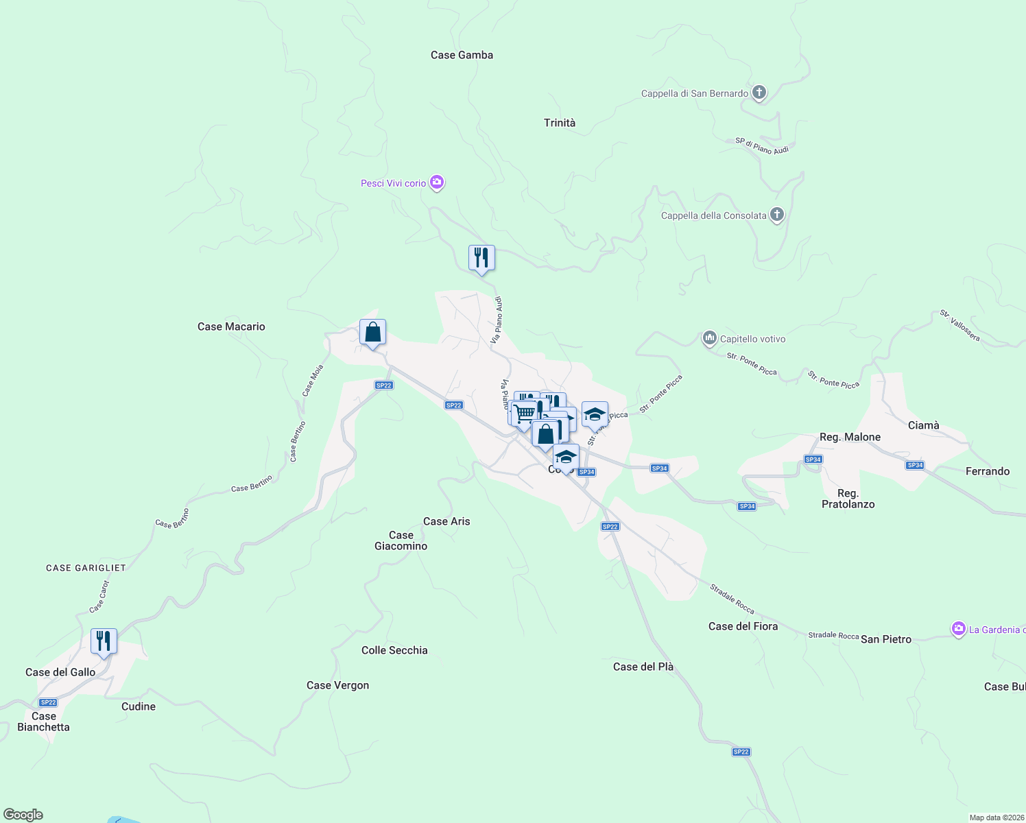 map of restaurants, bars, coffee shops, grocery stores, and more near 1B Via Piano Audi in Corio