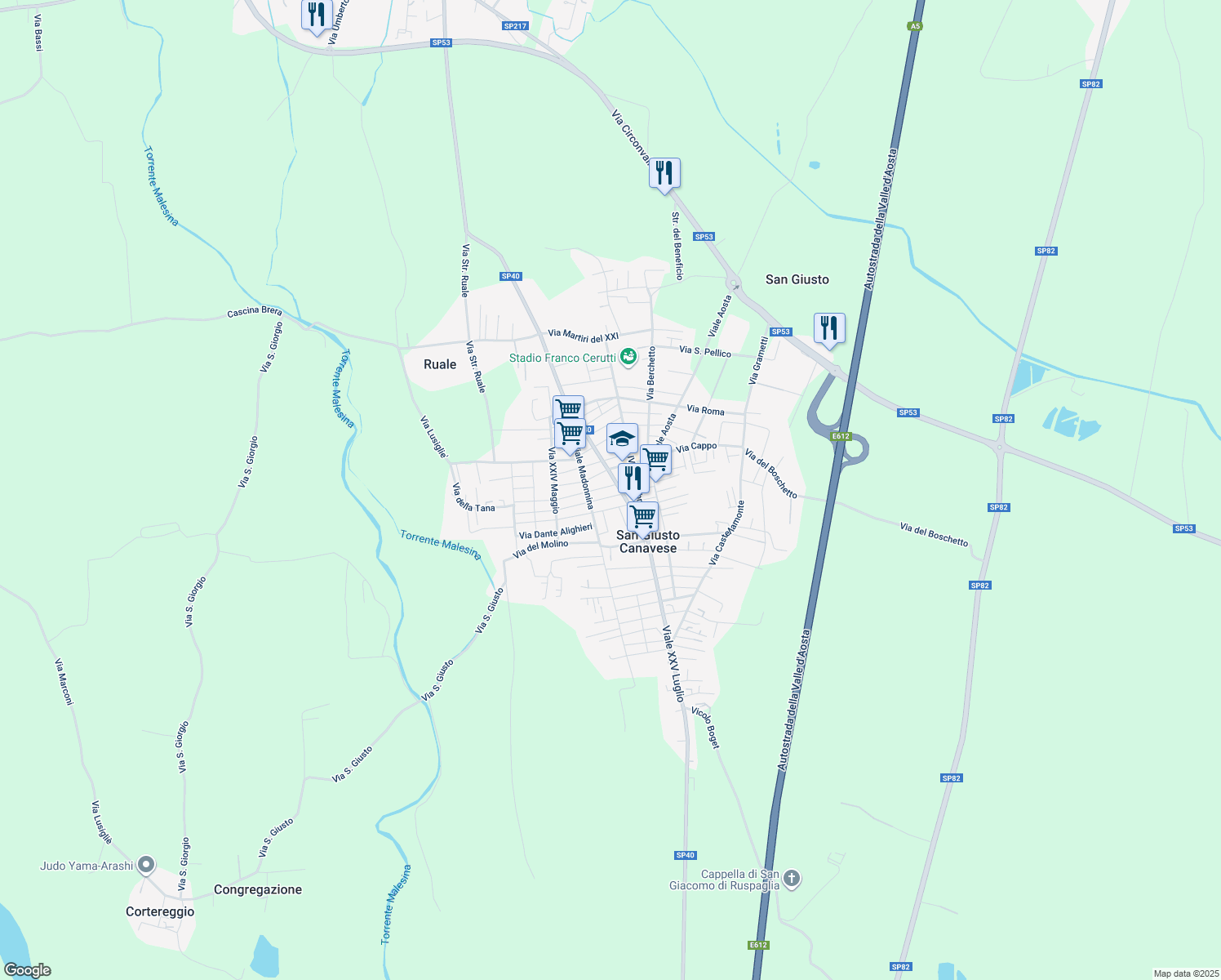 map of restaurants, bars, coffee shops, grocery stores, and more near 2 Via Don Giovanni Scapino in San Giusto Canavese