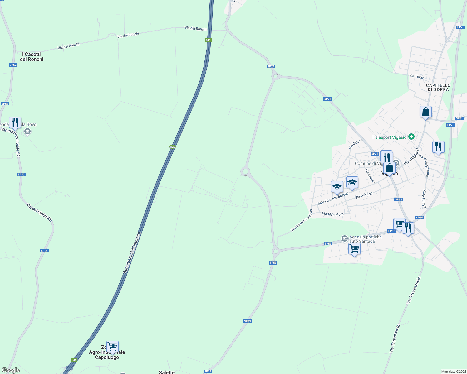map of restaurants, bars, coffee shops, grocery stores, and more near Via Maestri del Lavoro in Provincia di Verona