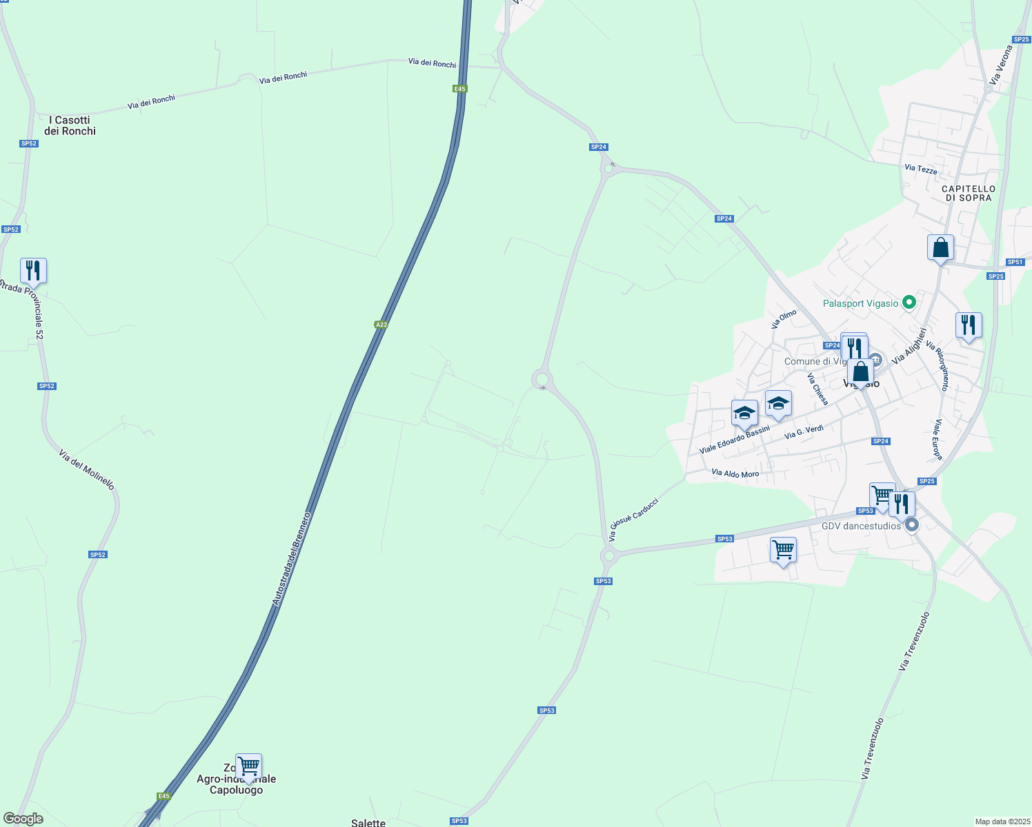 map of restaurants, bars, coffee shops, grocery stores, and more near Via Maestri del Lavoro in Provincia di Verona