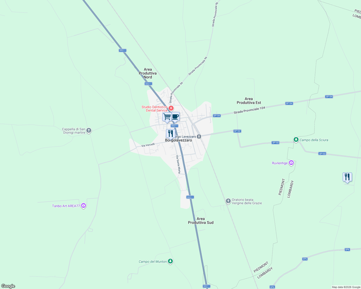 map of restaurants, bars, coffee shops, grocery stores, and more near 3 Via Cavour in Borgolavezzaro