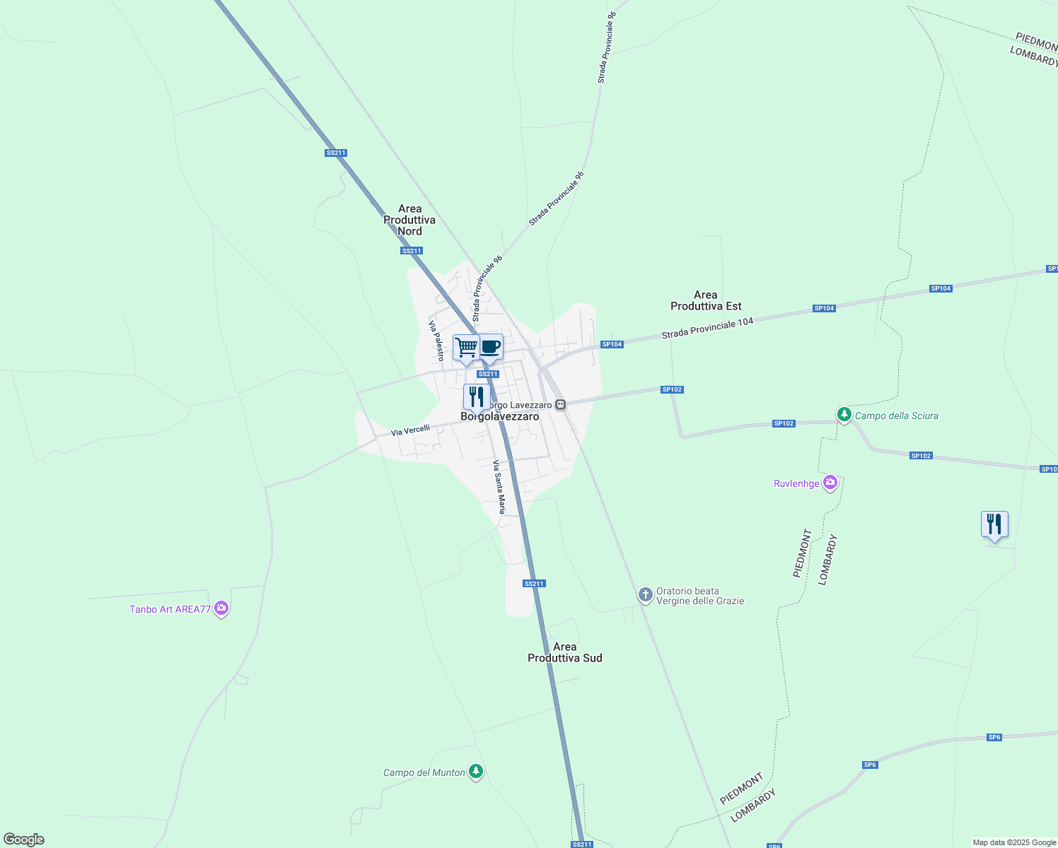 map of restaurants, bars, coffee shops, grocery stores, and more near 9 Via M. Beltramini in Borgolavezzaro